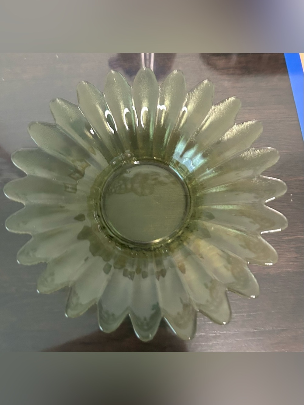 Vintage Green Glass Flower Petal Dish